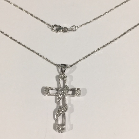 Jewelry - 10k White Gold Diamond Cross W/ 14k Necklace Chain